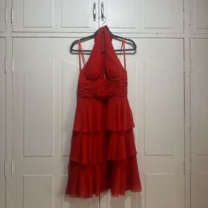 Max & Cleo Red Ruffled Tiered Halter Dress